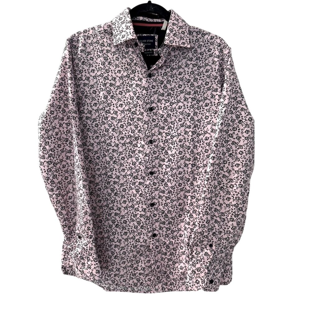 Silver Stone Collection Pink Black Floral Print Button Down Mens Shirt M